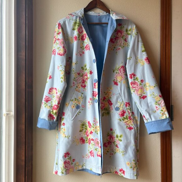 REVERSIBLE 2-For-1 Light Blue Floral Jacket 100% Cotton Liz Claiborne Si… - Picture 1 of 12